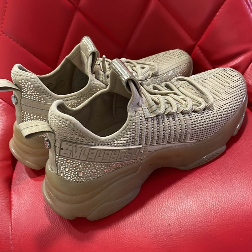 Steve Madden Beige Platform Sneakers with Rhinestone Accents